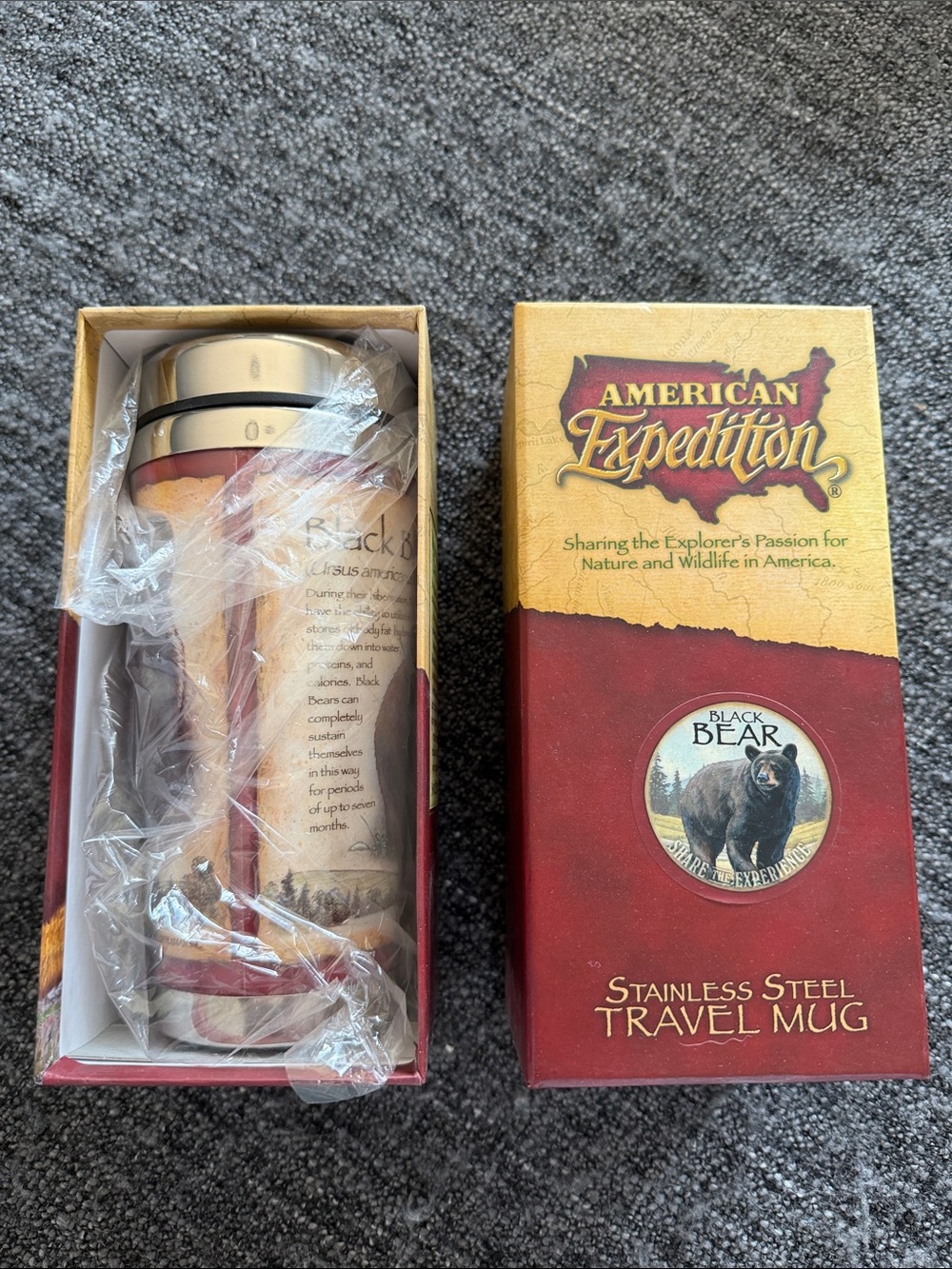 Black Bear Stainless Steel Travel Mug - Cream and Red